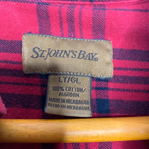 Vintage 90s St. John's Bay men's red plaid flannel button down shirt Large Tall - Picture 5 of 6